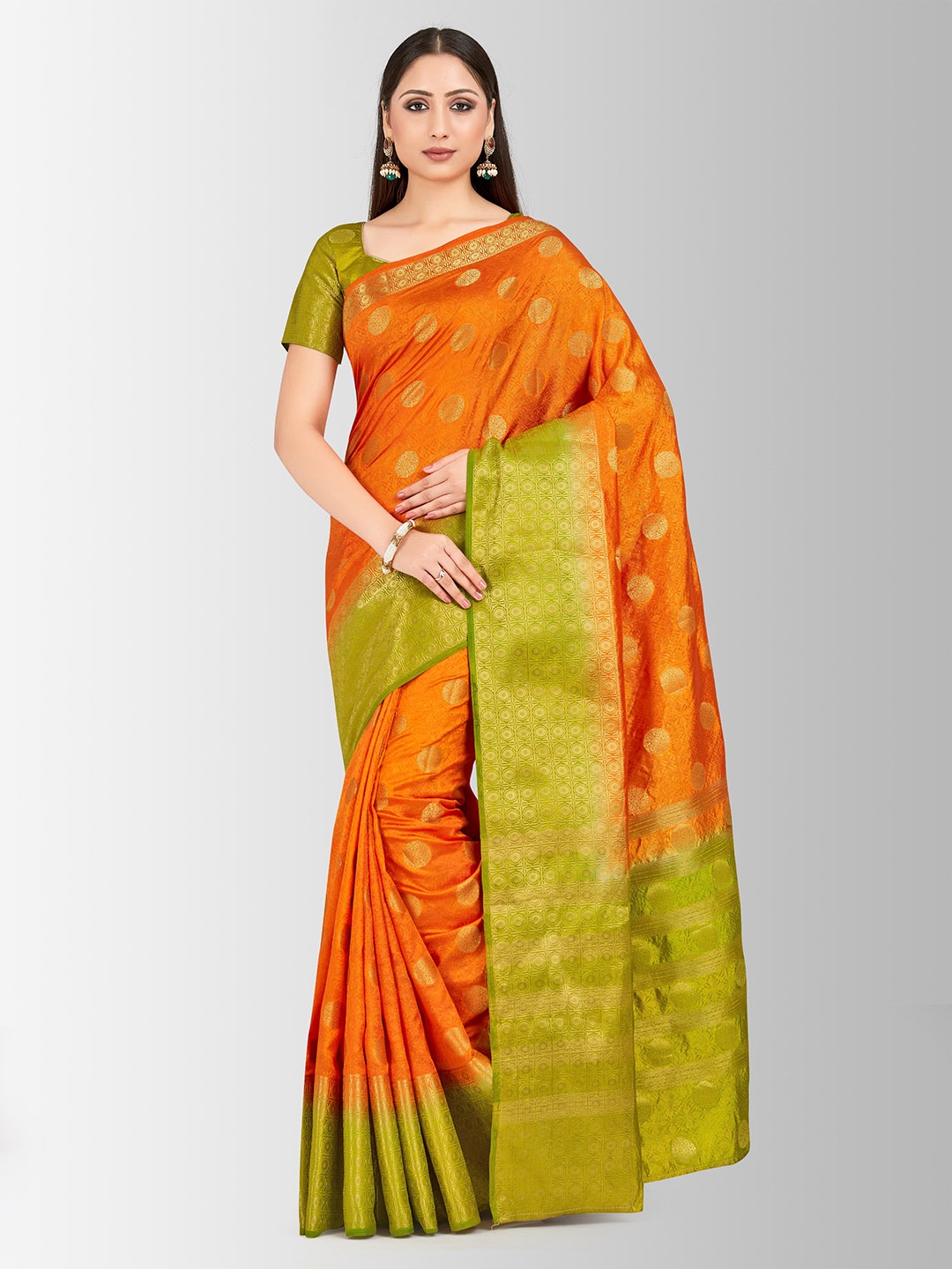 

MIMOSA Orange Art Silk Woven Design Kanjeevaram Saree