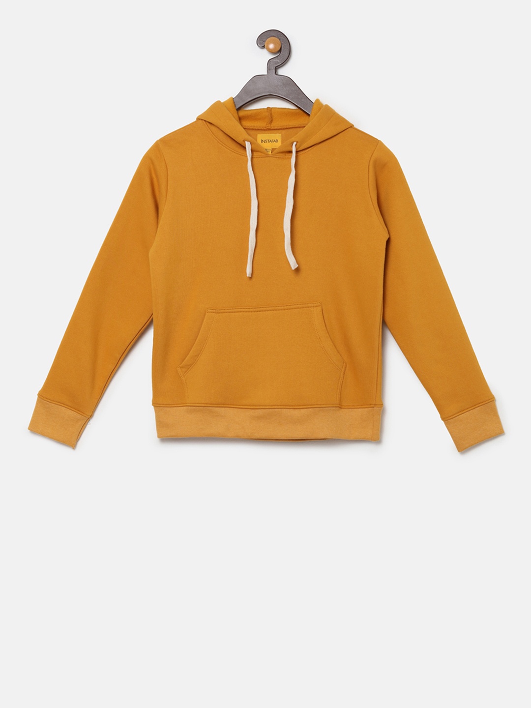 

Instafab Boys Mustard Yellow Solid Hooded Sweatshirt