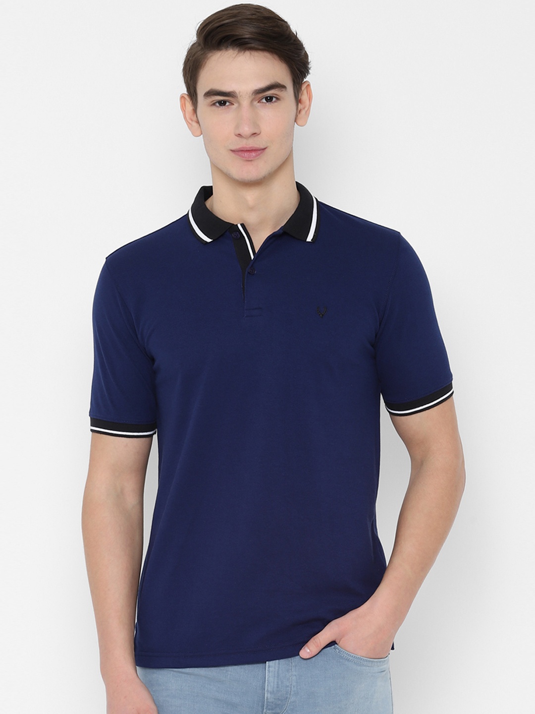 

Allen Solly Men Navy Blue Solid Polo Collar T-shirt