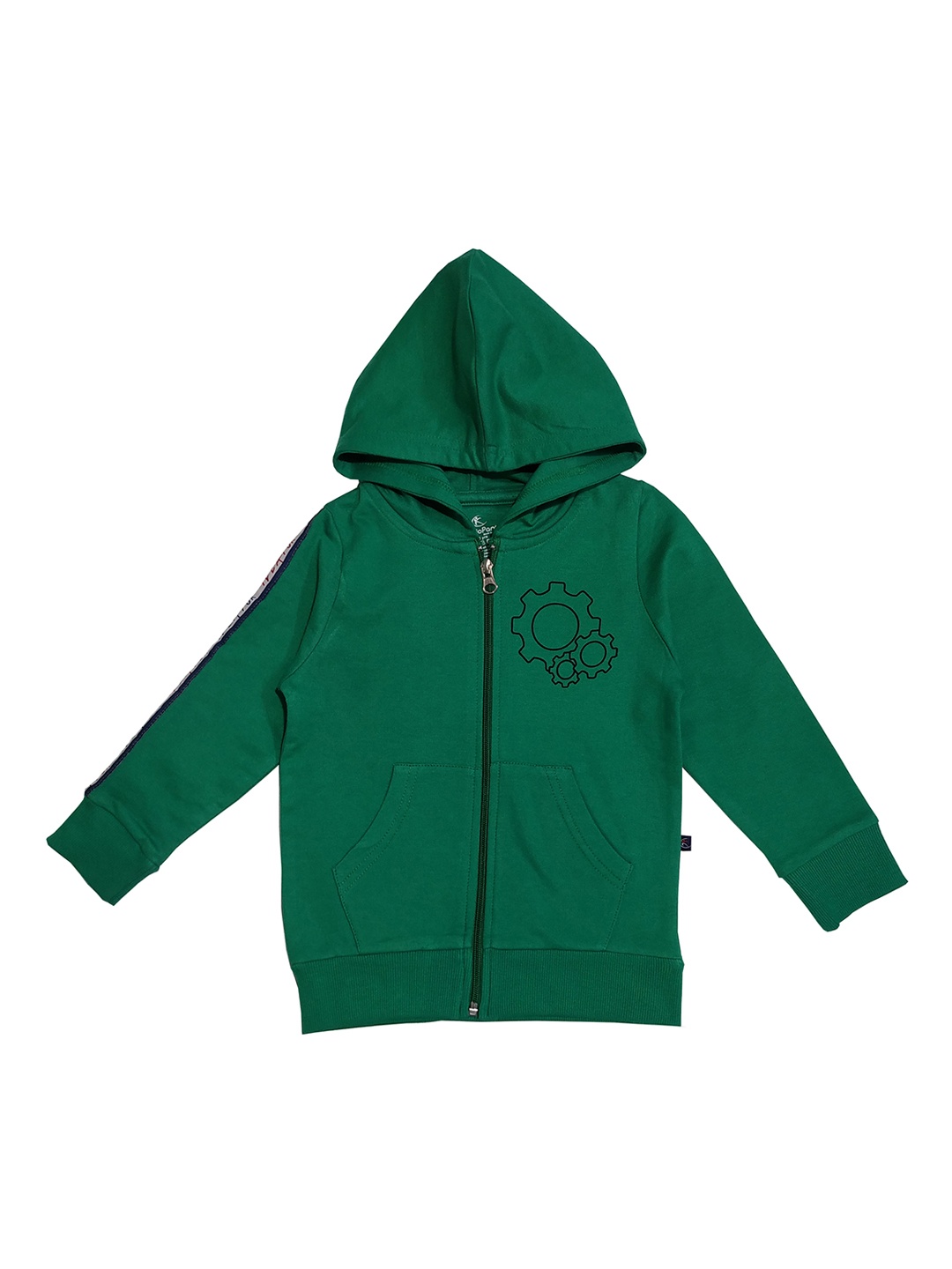 KiddoPanti Boys Green & Black Printed Hooded Sweatshirt