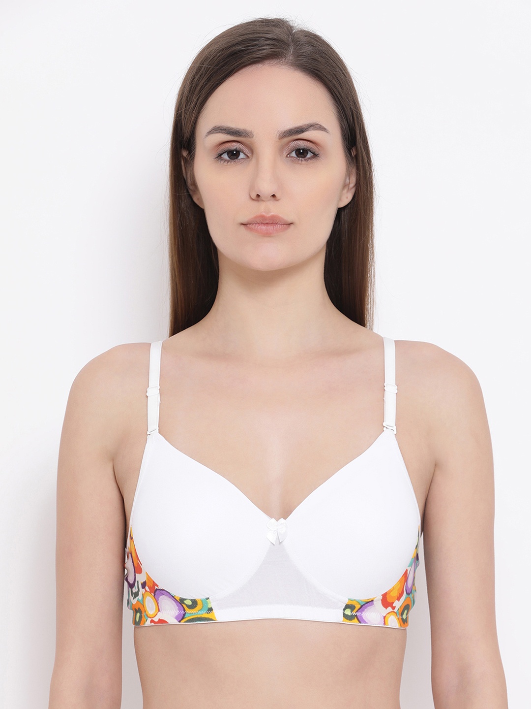 

Clovia White Printed Non-Wired Lightly Padded Multiway T-shirt Bra BR1897P1832B