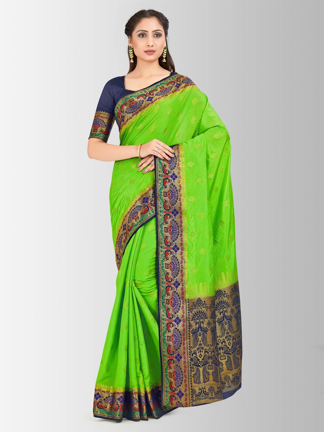 

MIMOSA Green & Navy Blue Art Silk Woven Design Kanjeevaram Saree