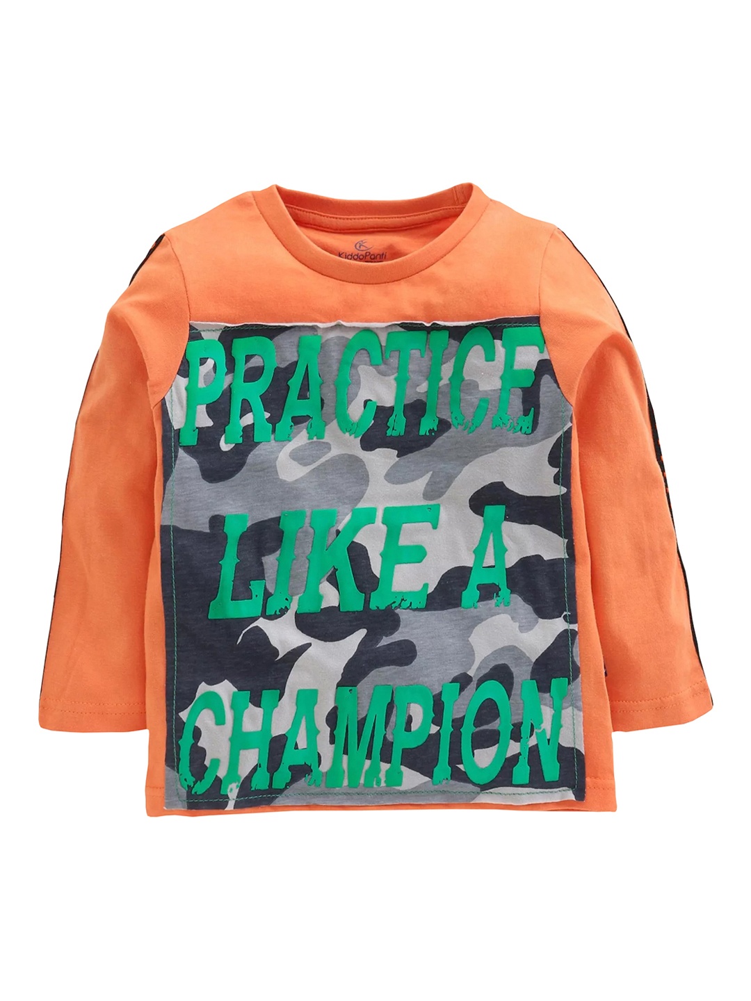 

KiddoPanti Boys Orange Printed Round Neck Pure Cotton T-shirt