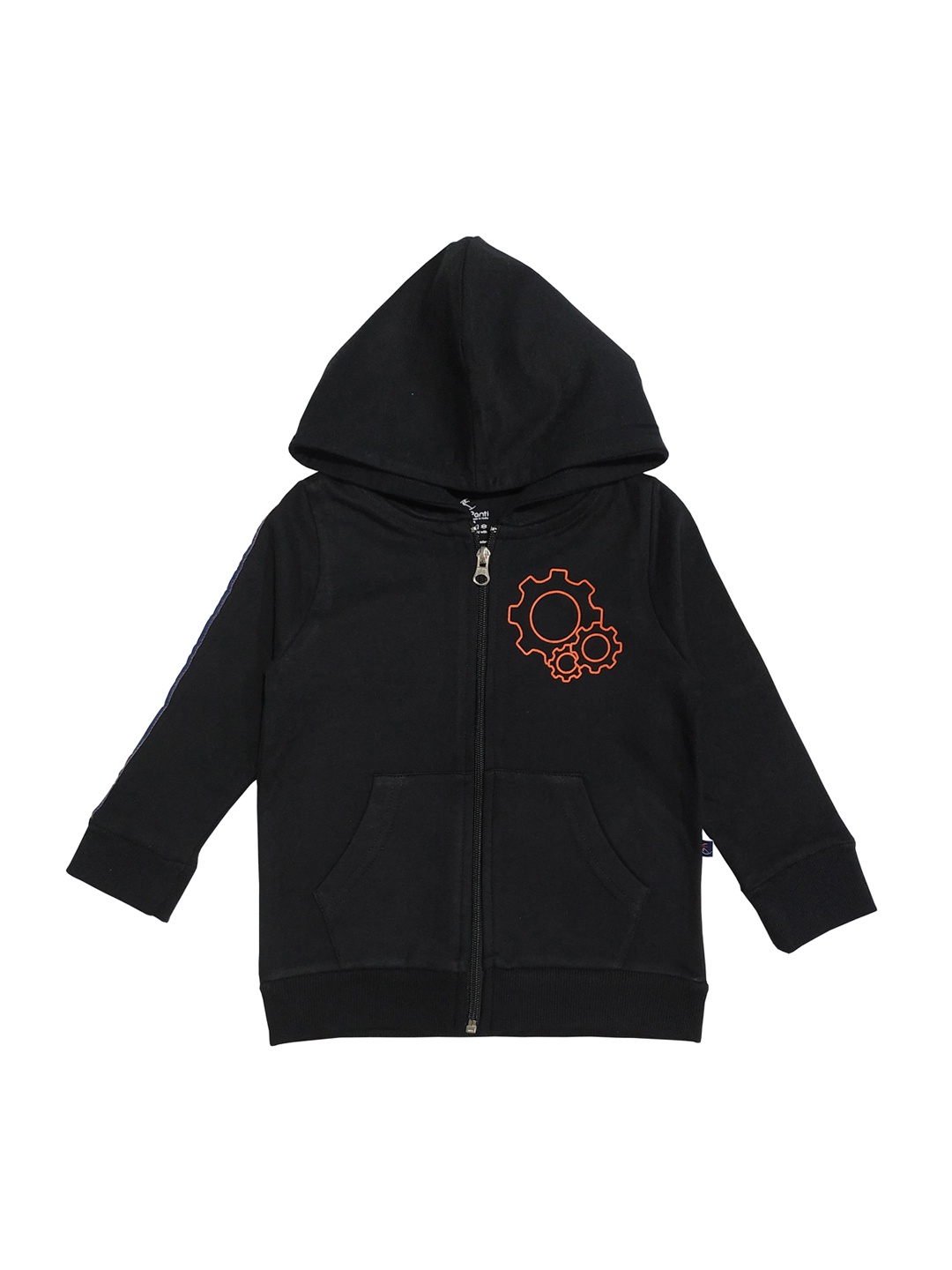

KiddoPanti Boys Black & Orange Printed Hooded Sweatshirt