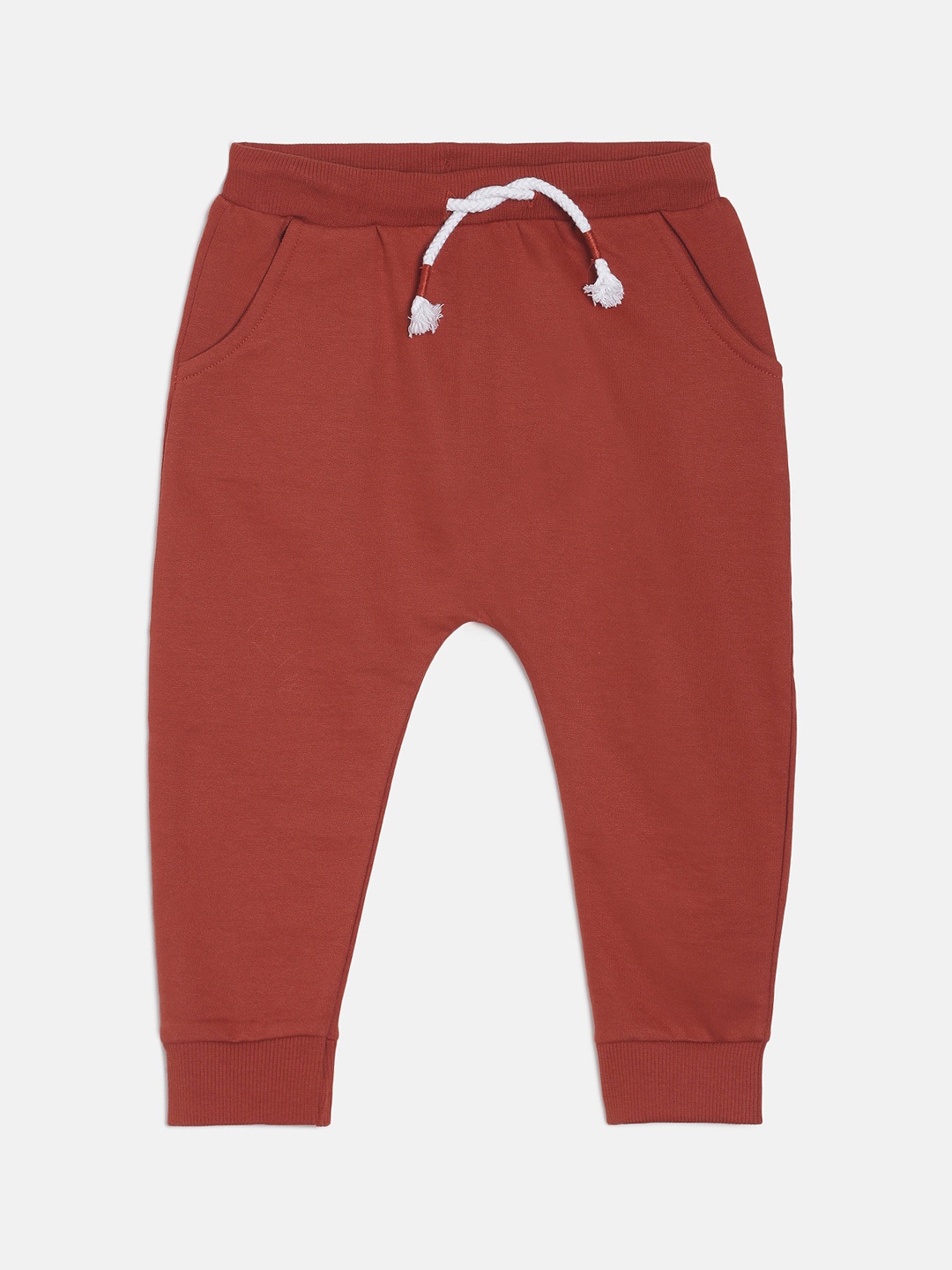

MINI KLUB Boys Rust-Coloured Solid Pure Cotton Joggers