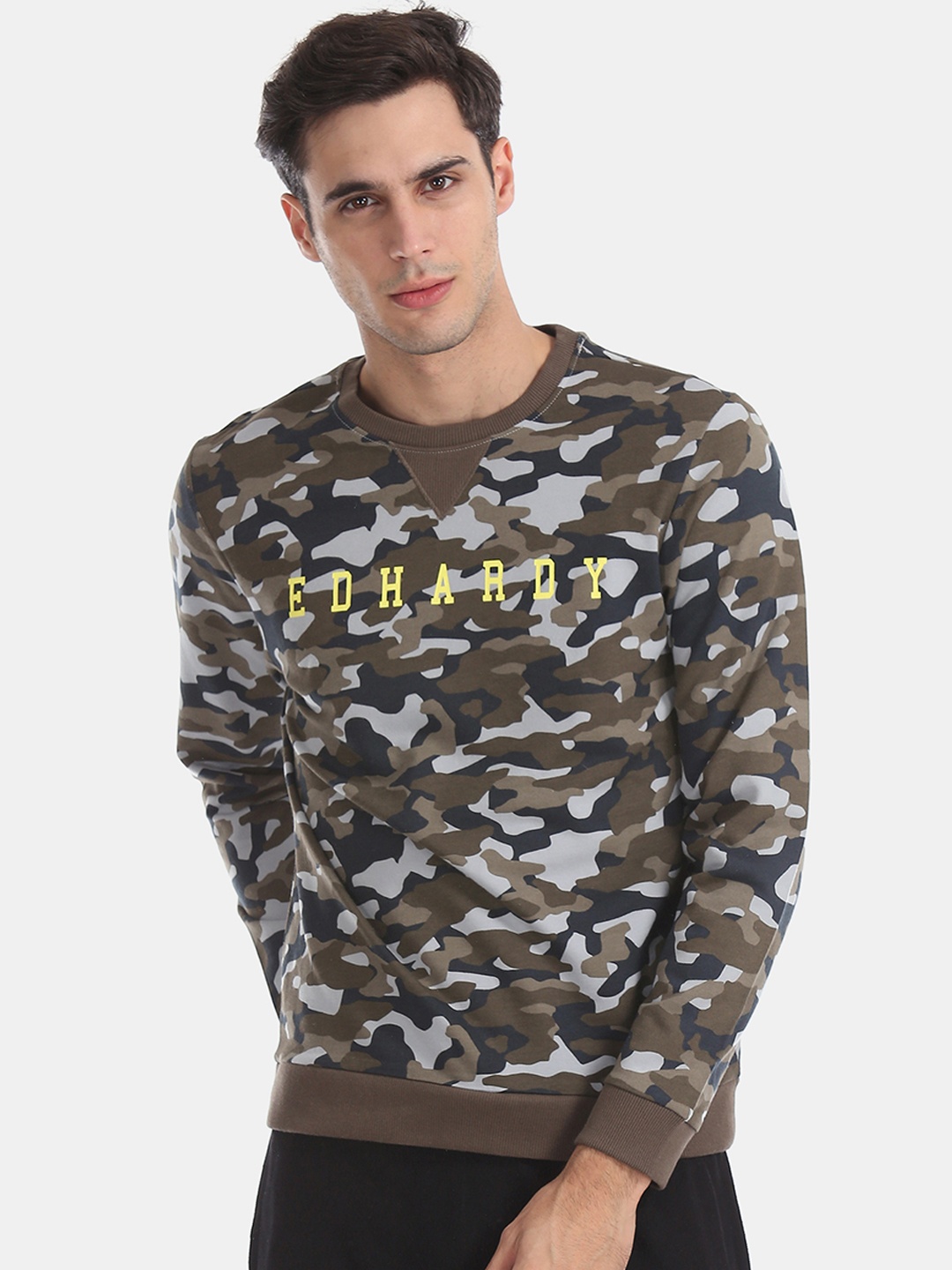 

Ed Hardy Men Green & Black Camouflage Printed Sweatshirt