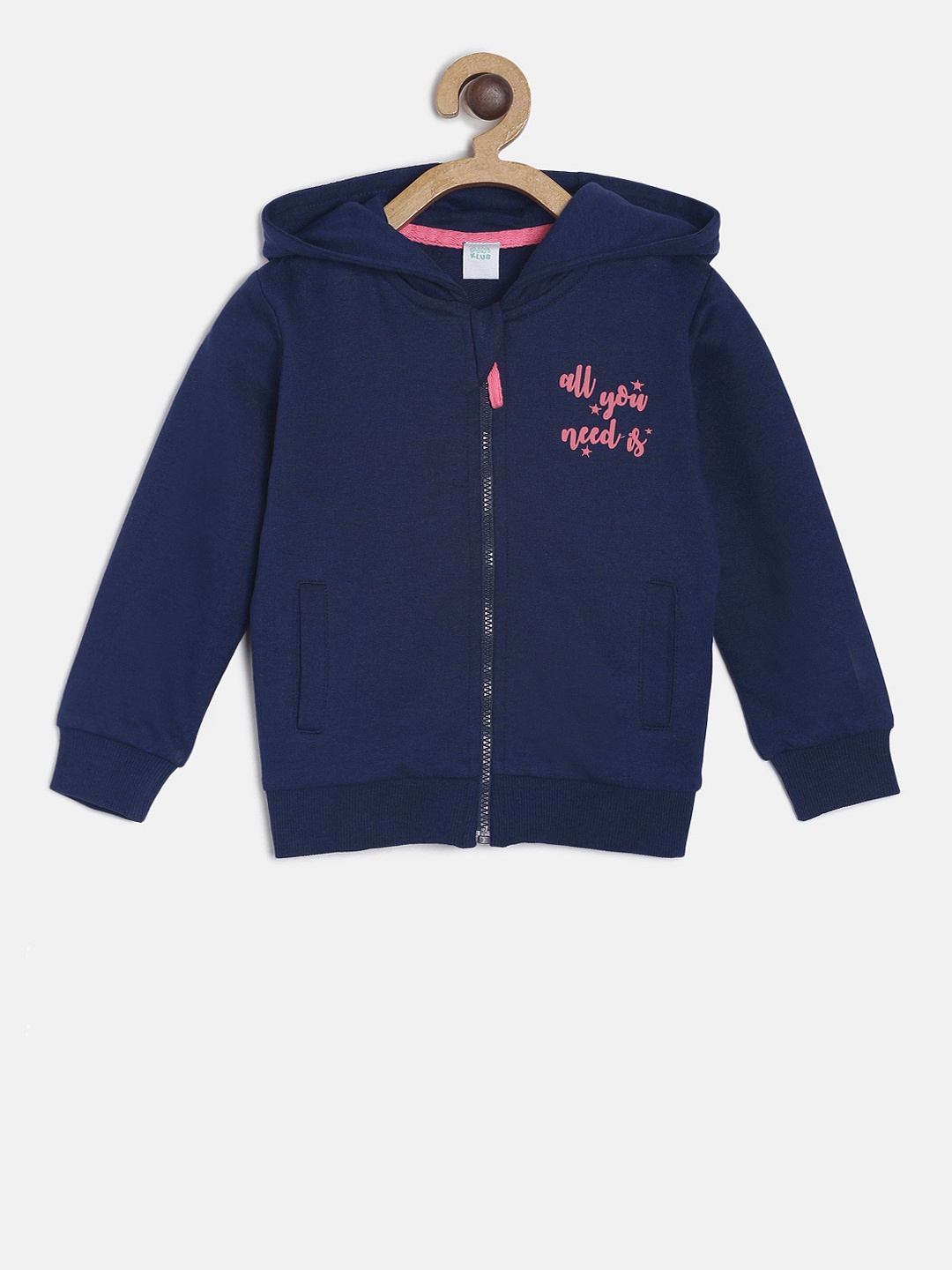 

MINI KLUB Girls Navy Blue Solid Hooded Sweatshirt