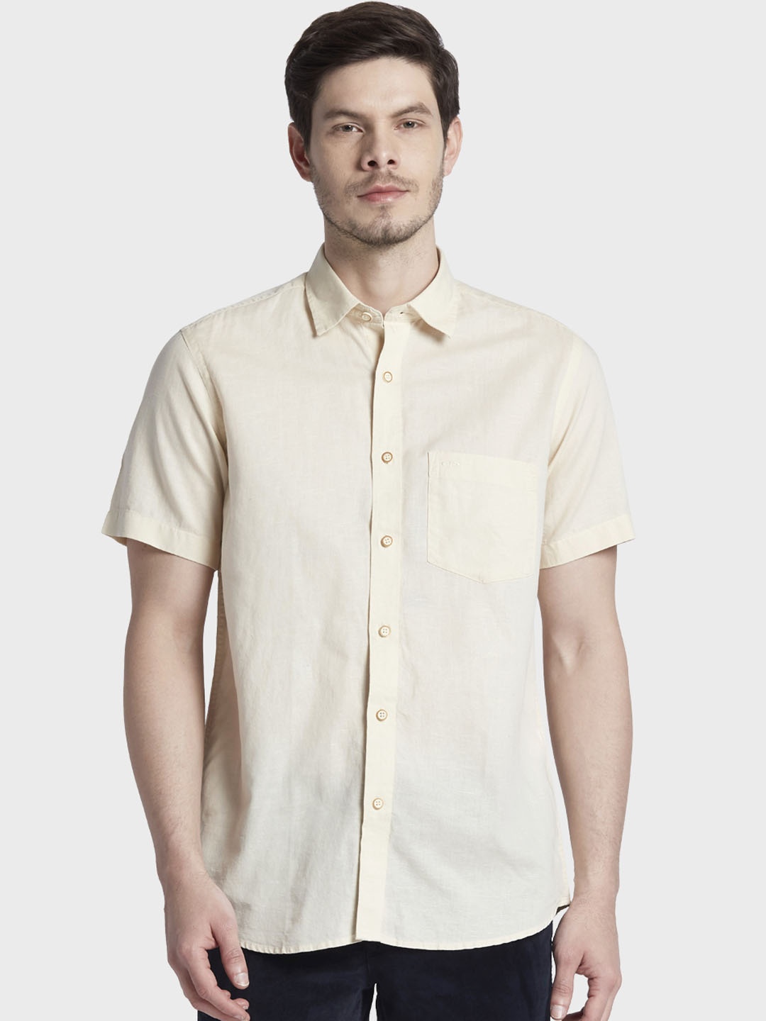 

ColorPlus Men Beige Tailored Fit Solid Casual Shirt