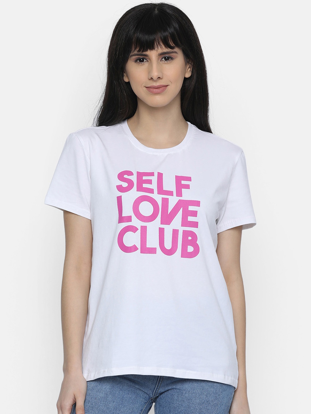 

ISU Women White Printed Round Neck T-shirt