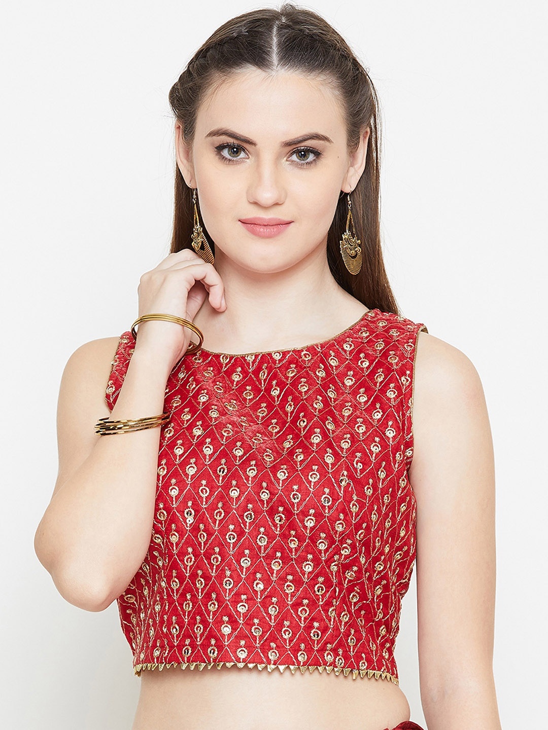 

studio rasa Women Dupion Embroidered Crop Top, Maroon