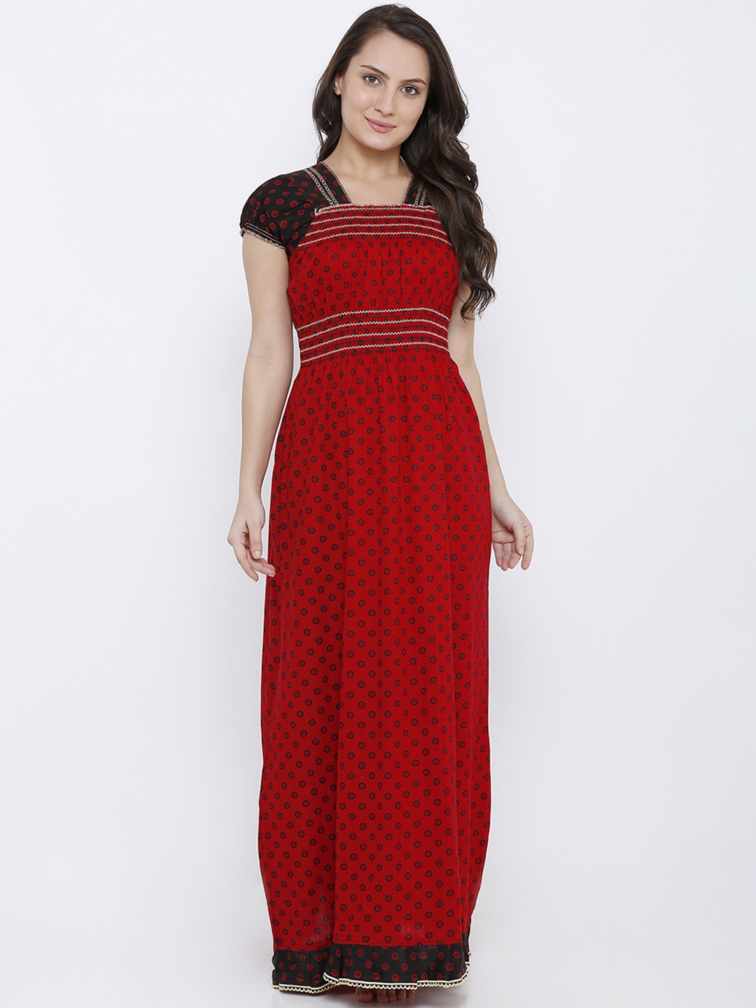 

Pretty Awesome Red & Black Printed Nightdress PTAS539