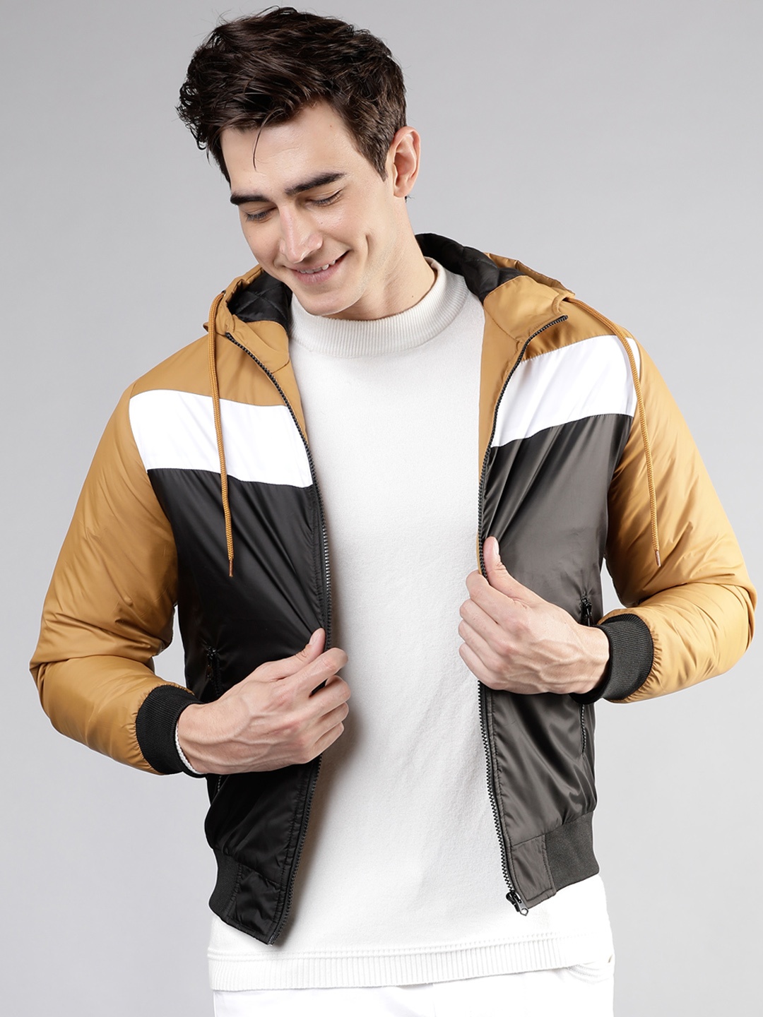 

LOCOMOTIVE Men Mustard Colourblocked Bomber Jacket