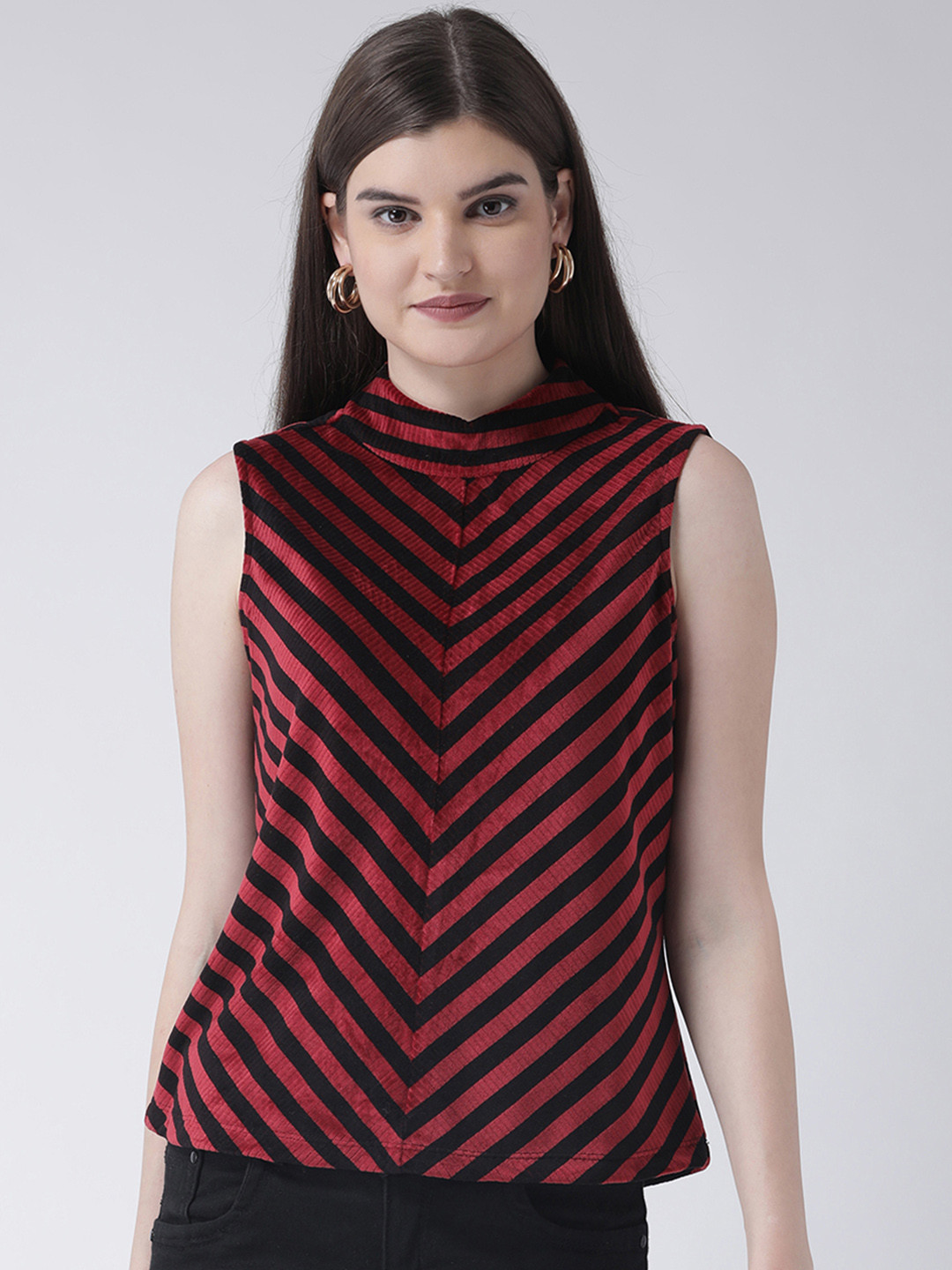 

Latin Quarters Women Maroon Striped Top