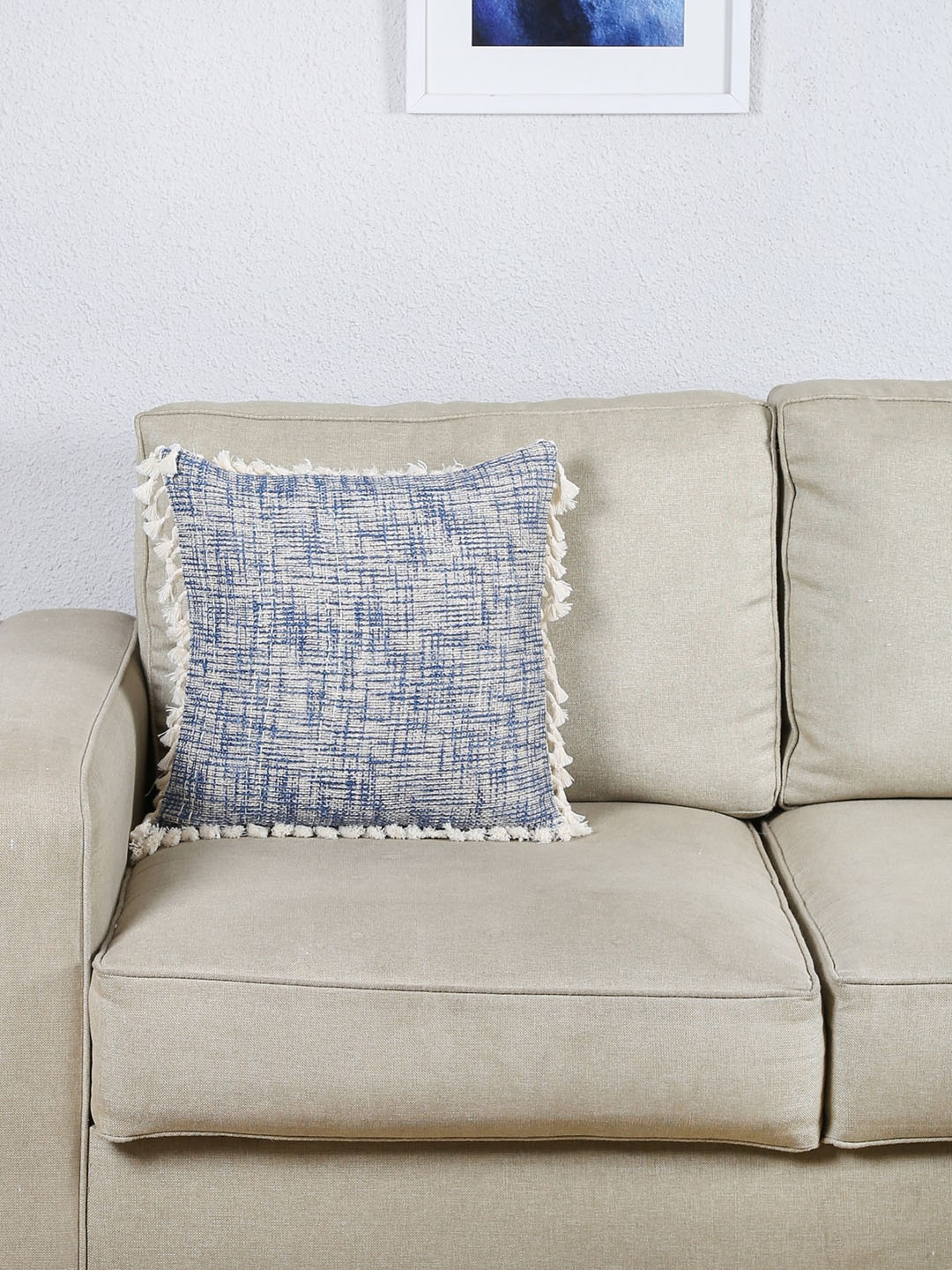 

House This Blue Set of Single Self Design Square Cushion Covers