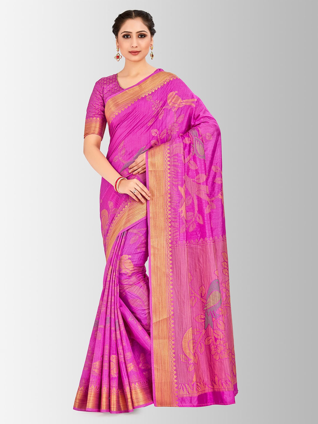 

MIMOSA Pink Art Silk Woven Design Kanjeevaram Saree