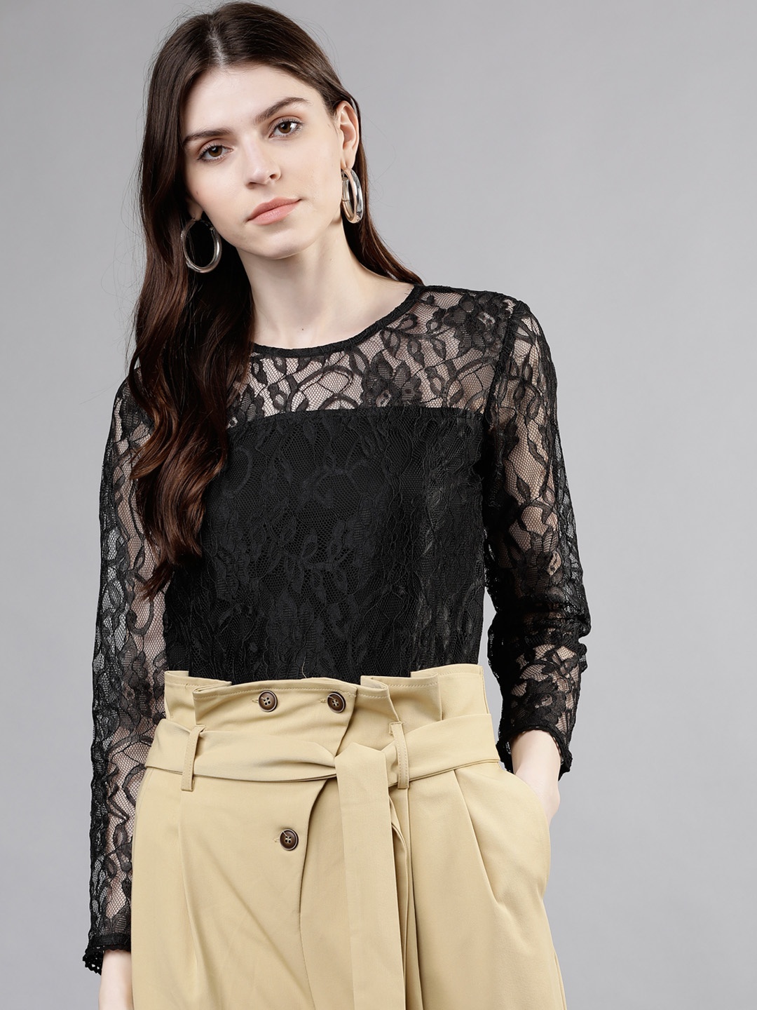 

Tokyo Talkies Women Black Self Design Top