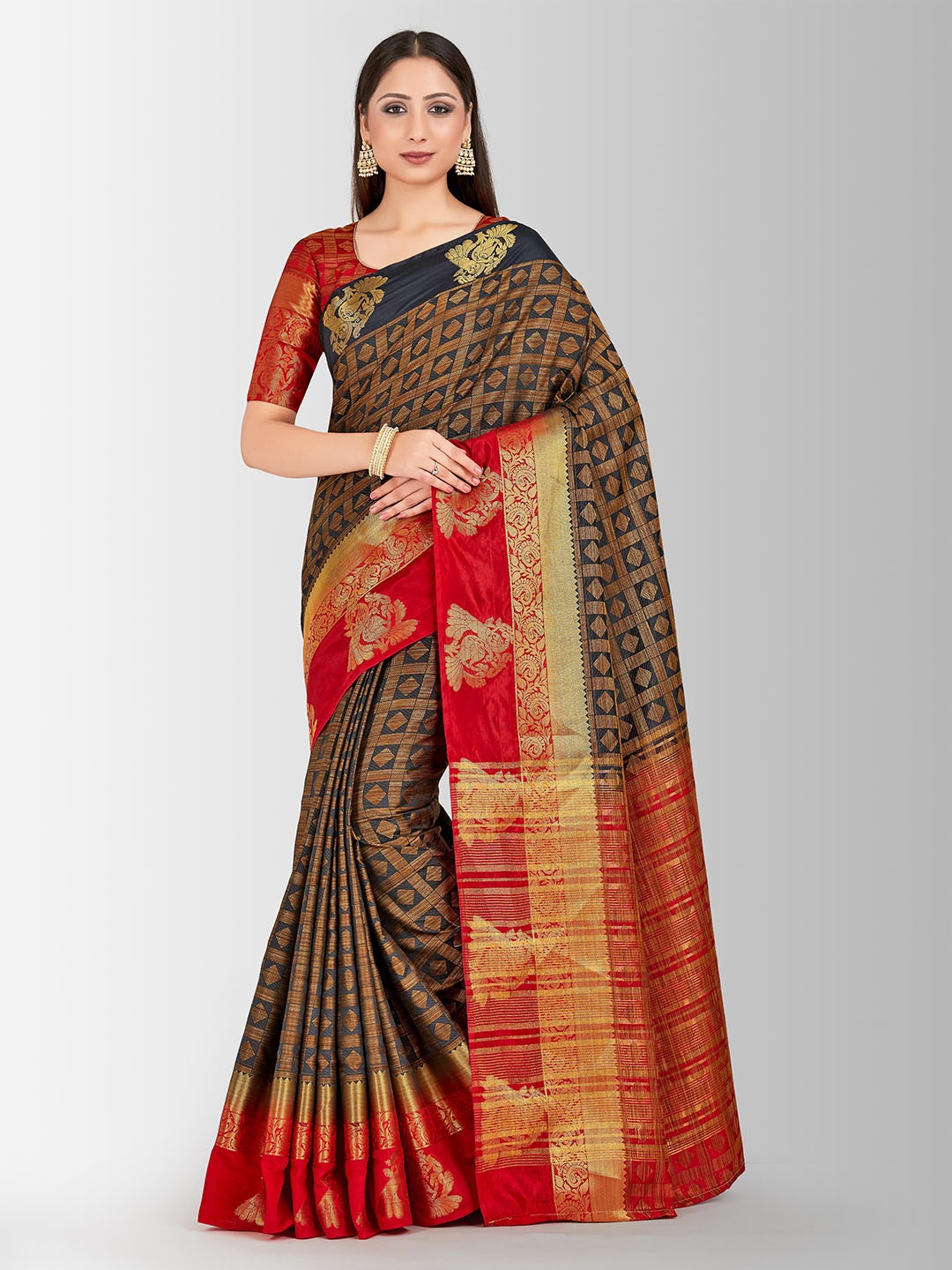 

MIMOSA Black & Gold-Coloured Art Silk Woven Design Banarasi Saree