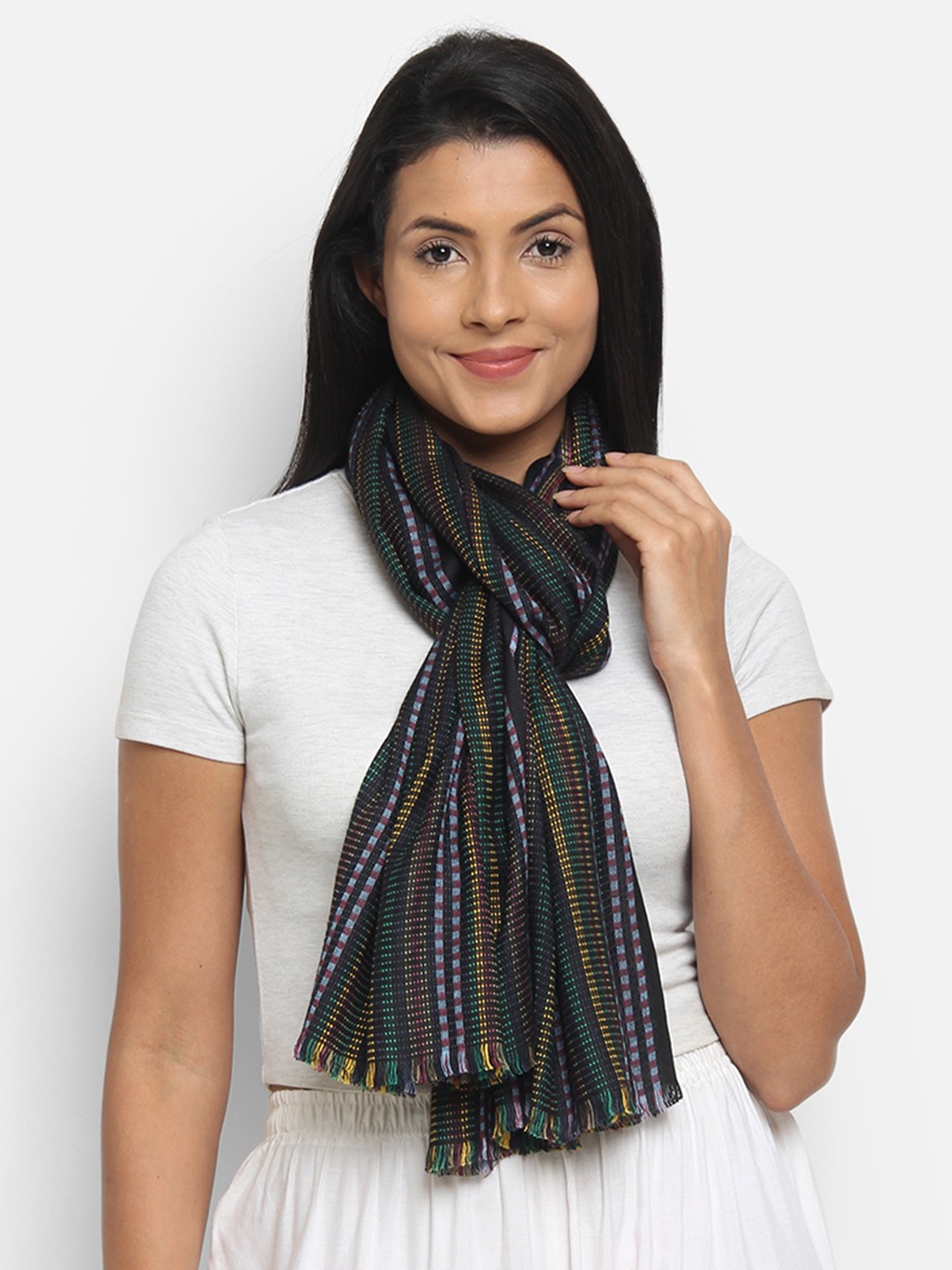 

Anekaant Women Black Woven Design Stole