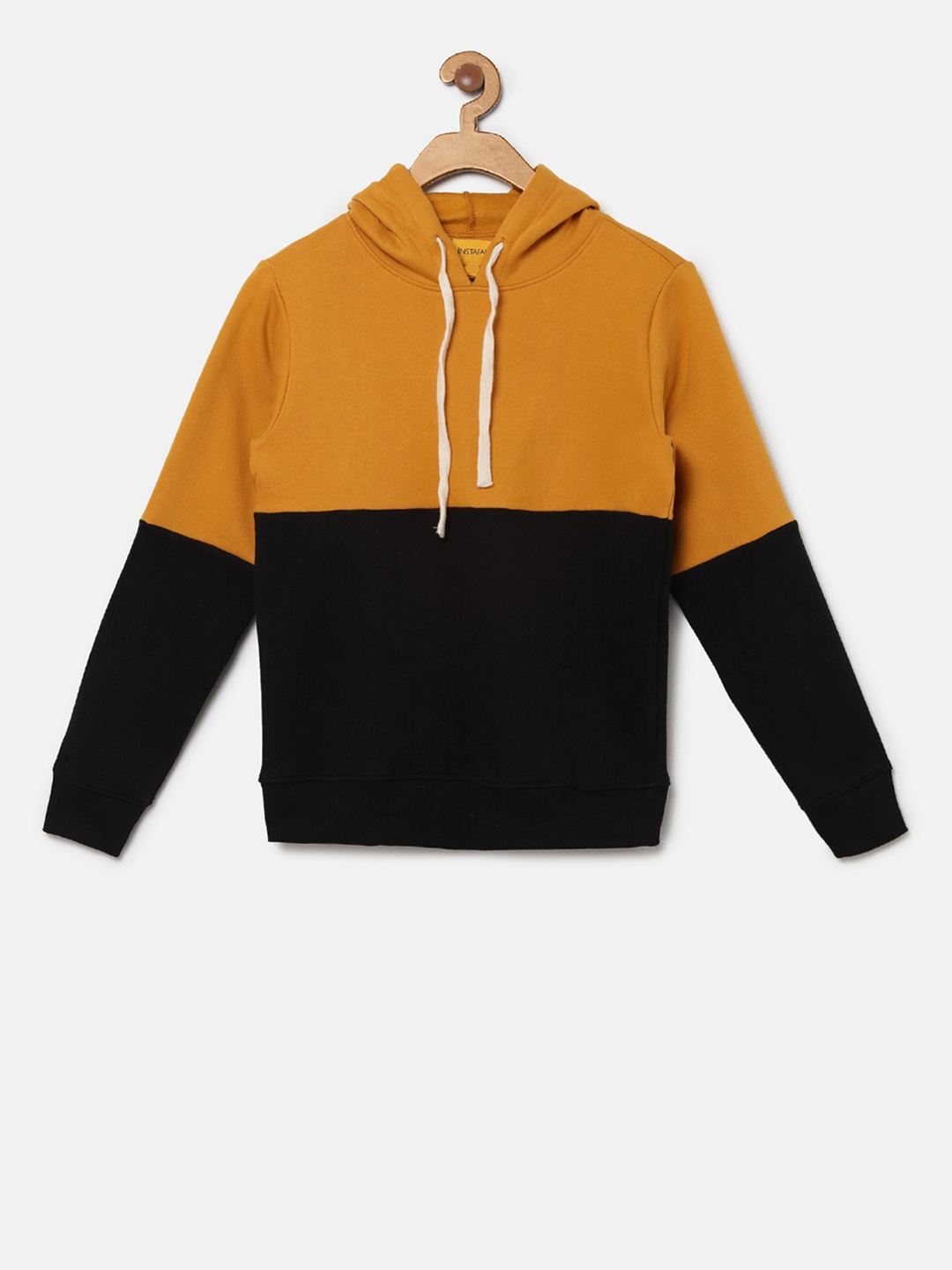 

Instafab Boys Mustard Yellow Colourblocked Hooded Sweatshirt