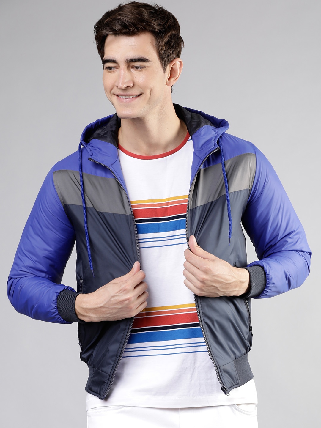 

LOCOMOTIVE Men Blue Colourblocked Tailored Jacket