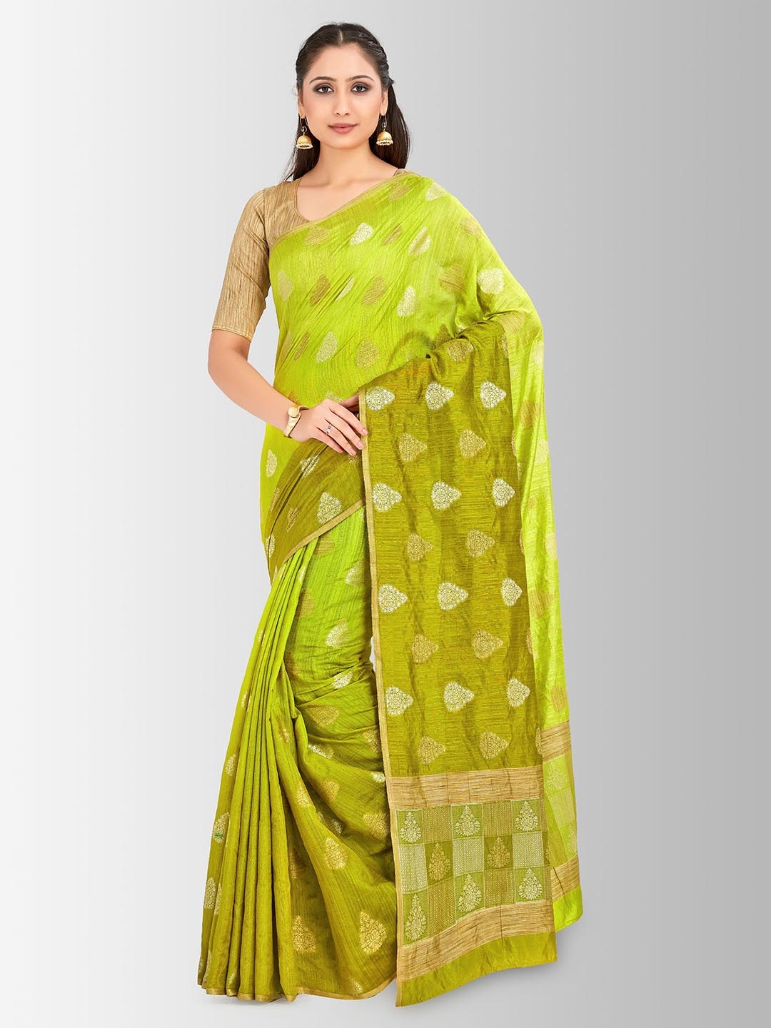 

MIMOSA Green Linen Blend Woven Design Banarasi Saree