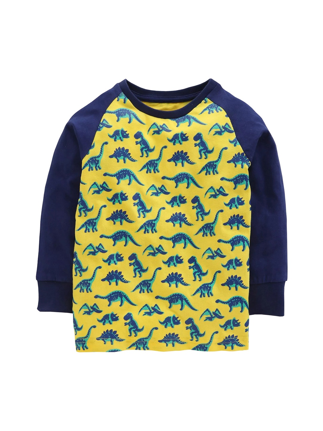 

KiddoPanti Boys Yellow Printed Round Neck Pure Cotton T-shirt