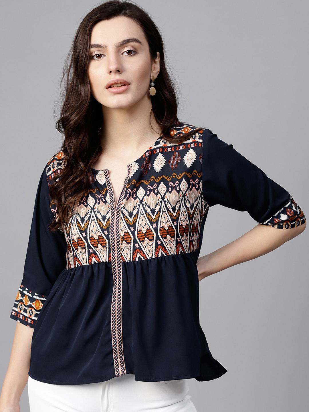 

Pannkh Women Navy Blue Printed Top