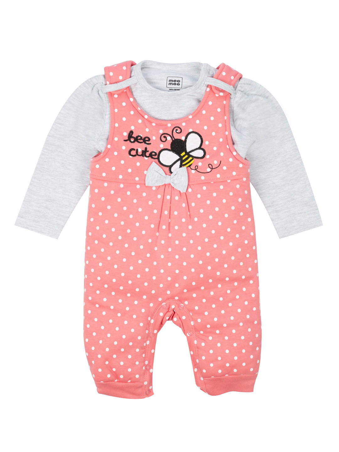 

MeeMee Girls Coral & Grey Melange Solid T-shirt with Dungarees