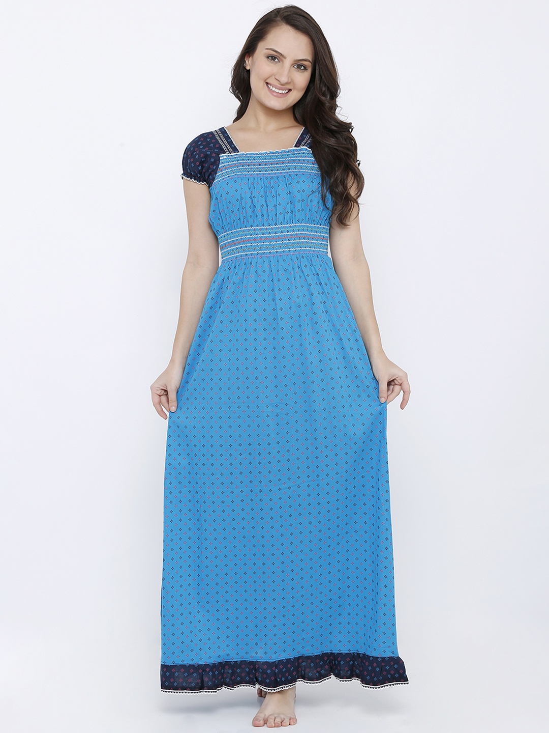 

Pretty Awesome Blue Printed Nightdress PTAS538