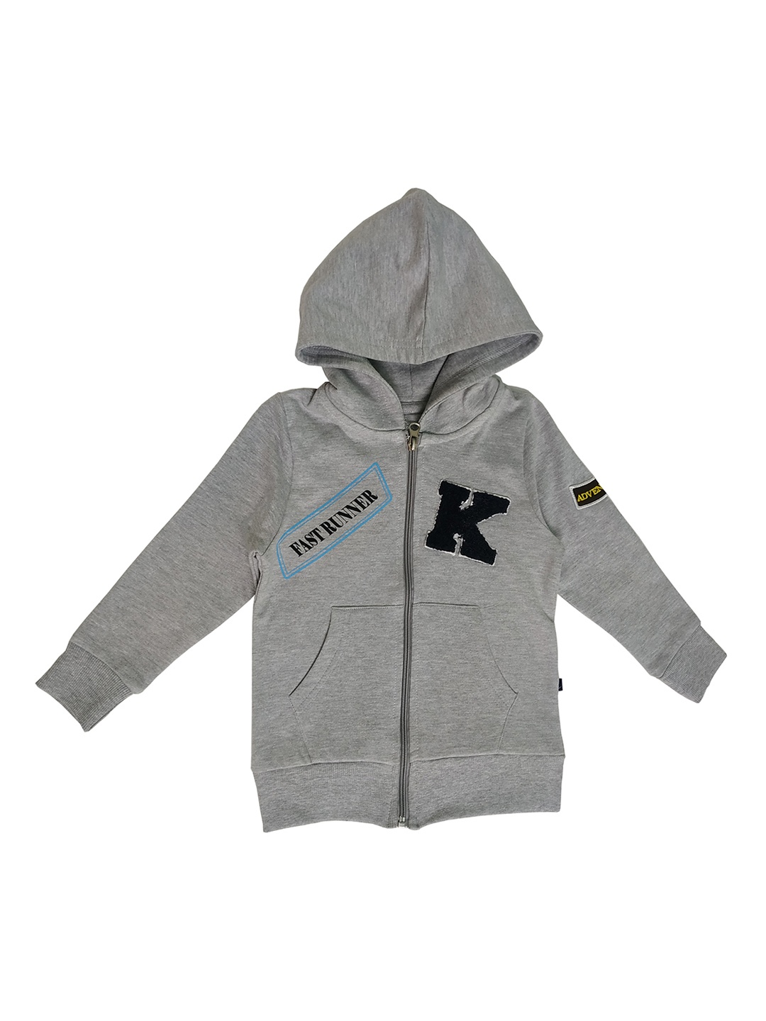 

KiddoPanti Boys Grey Melange Printed Hooded Sweatshirt