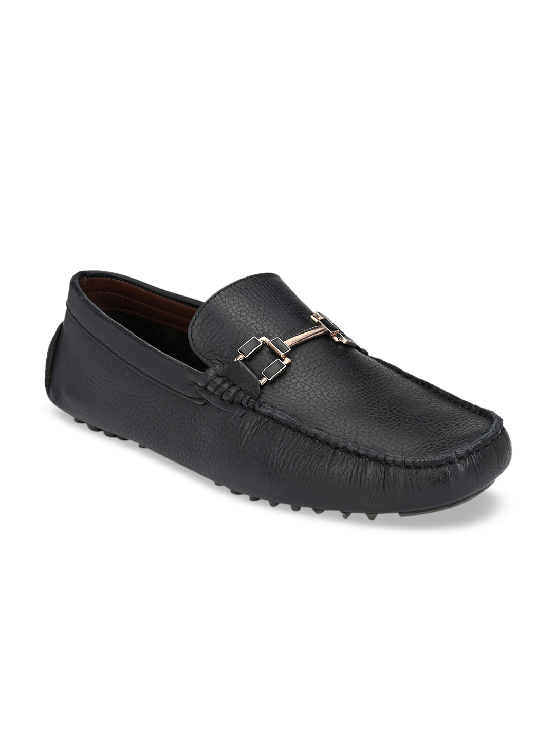 San Frissco Men Black Lightweight Leather Driving Shoes
