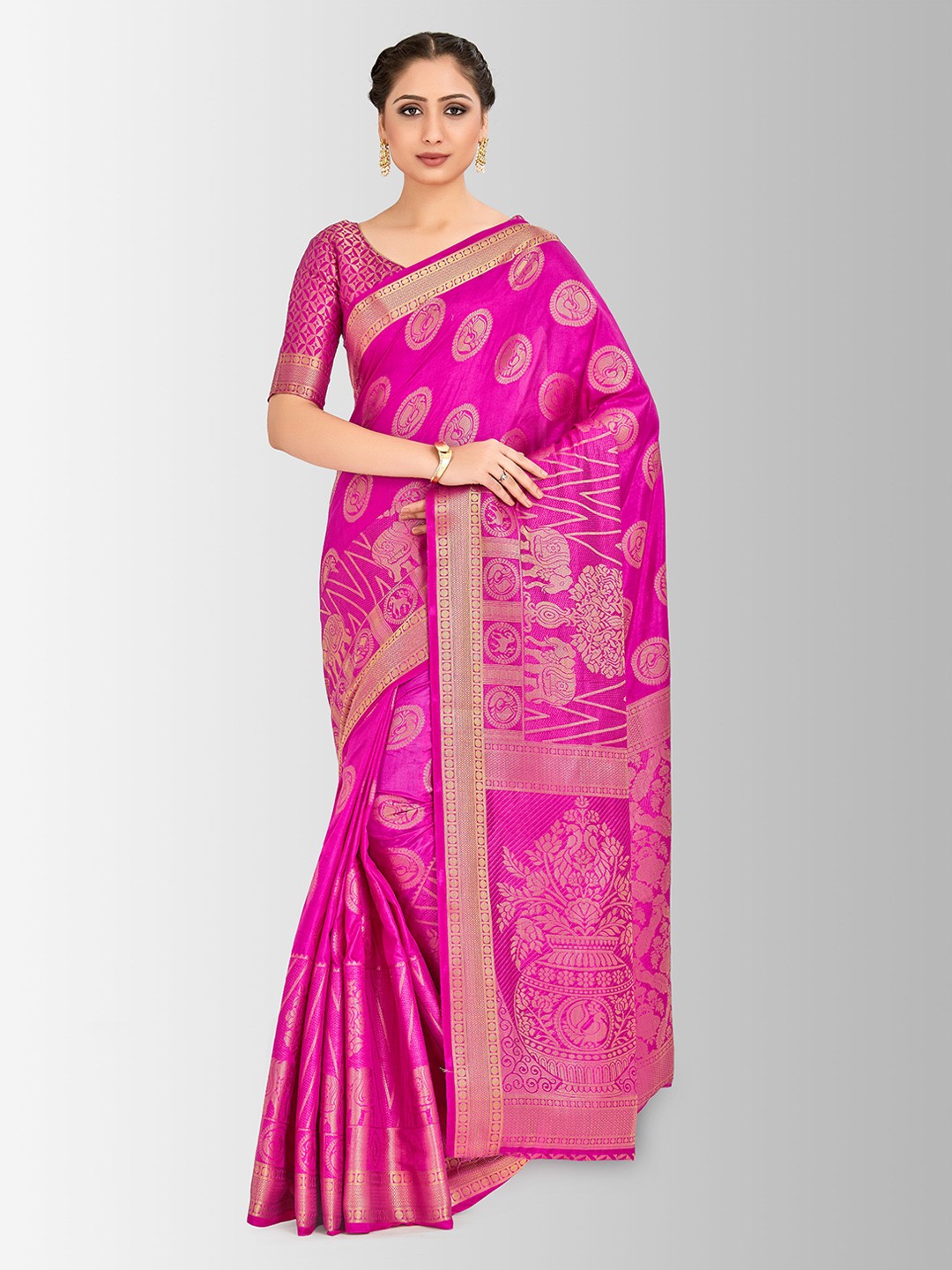 

MIMOSA Pink & Beige Art Silk Woven Design Kanjeevaram Saree
