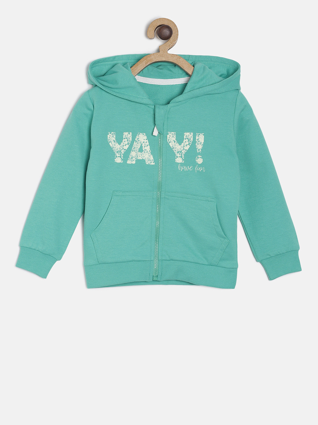 

MINI KLUB Girls Green & Beige Printed Hooded Sweatshirt