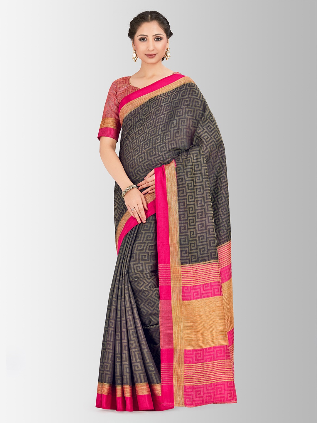 

MIMOSA Grey & Pink Art Silk Woven Design Banarasi Saree