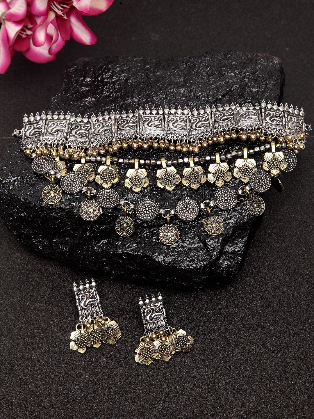 

Moedbuille Women Gold-Plated Silver Oxidised Afghan Jewellery Set