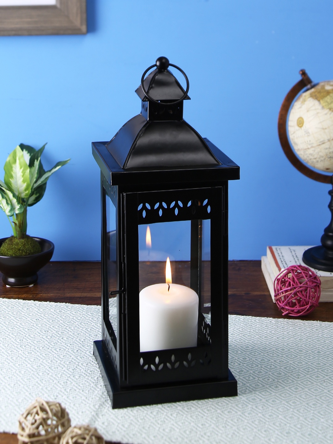 HOSLEY Black & Transparent Table Candle Holder With Tea Lights