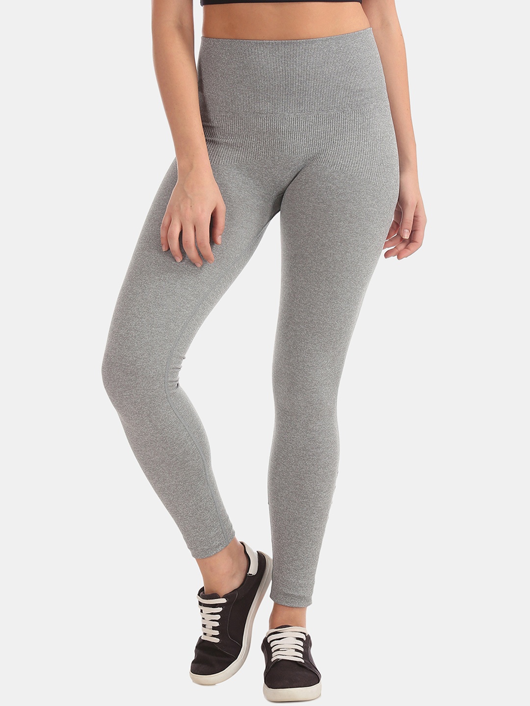 

Aeropostale Women Grey Melange Solid Heathered Ankle-Length Leggings