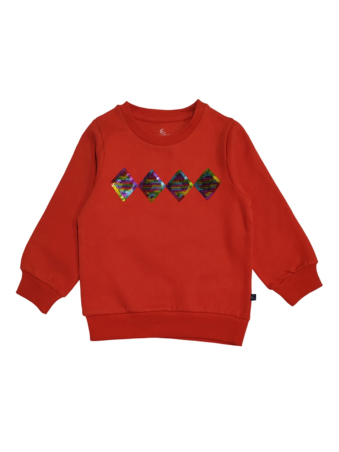 

KiddoPanti Girls Rust Brown Solid With Front Yoke Sequin Fabric Patch Sweatshirt