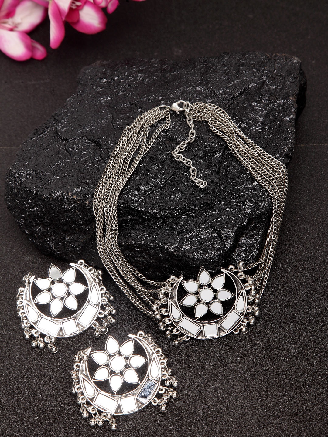 

Moedbuille Women Silver-Plated Mirror Afghan Jewellery Set