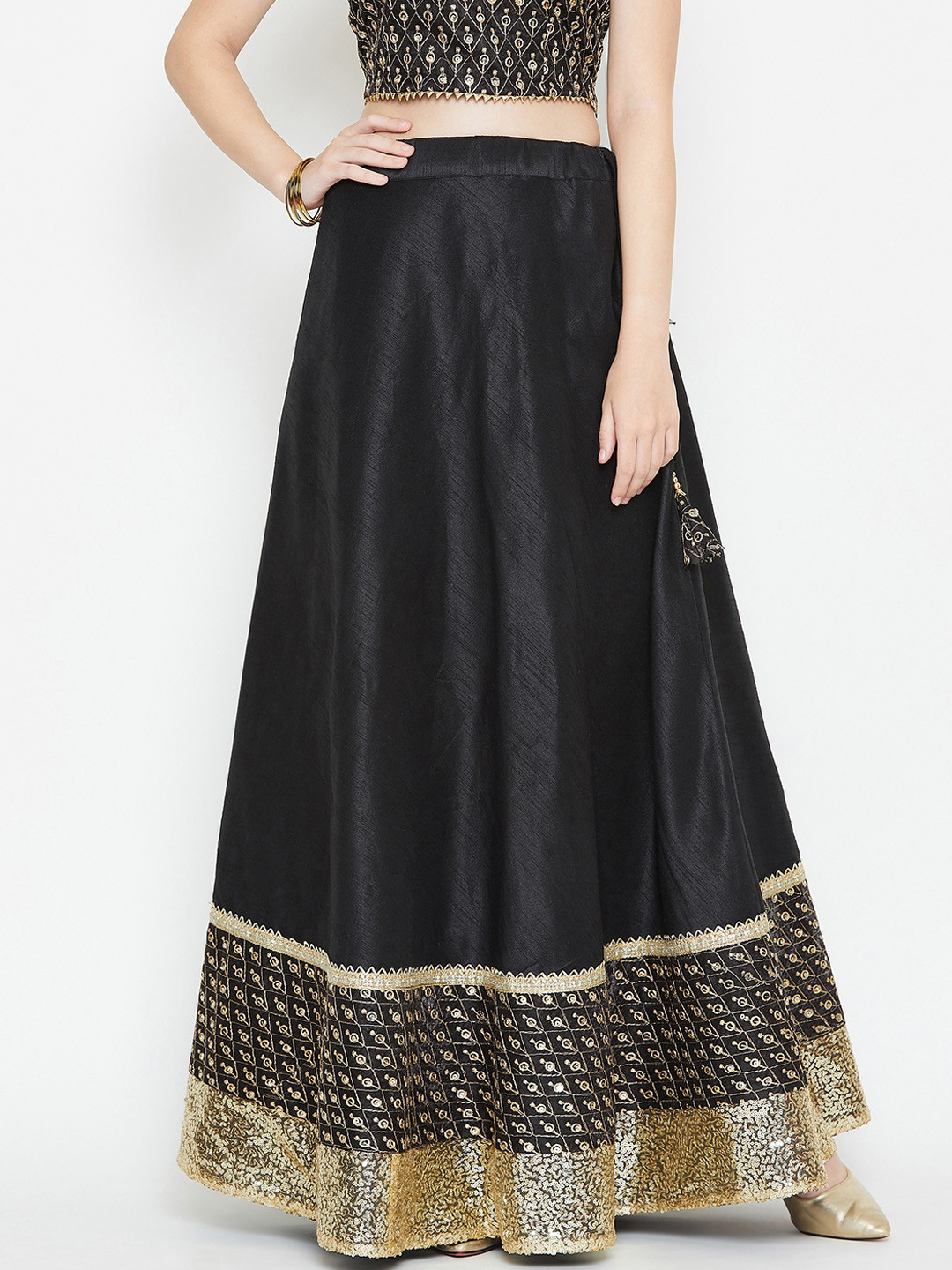 

Studio Rasa Women Black Embellished Flared Maxi Skirt