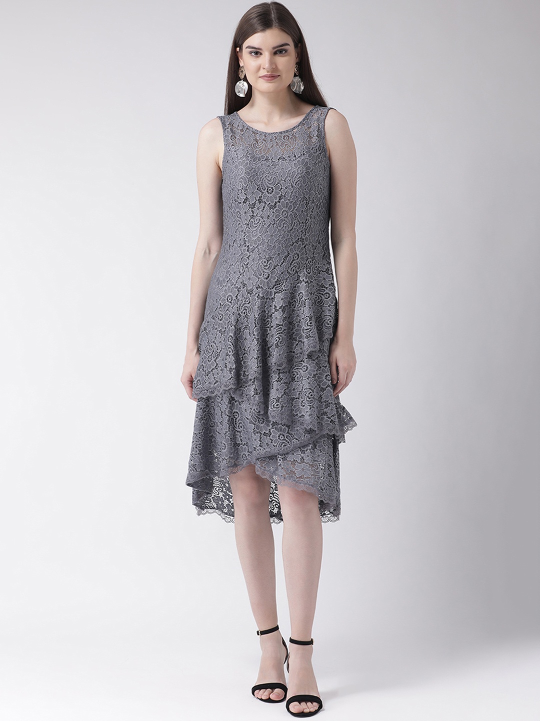 

Latin Quarters Women Grey Self Design A-Line Dress