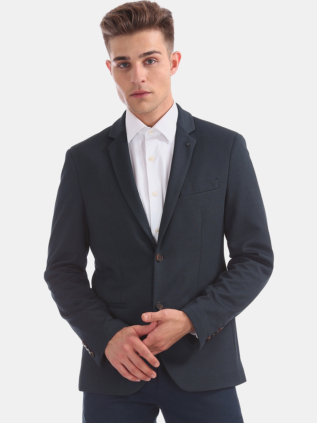 

Arrow New York Men Navy Blue Solid Single Breasted Slim-Fit Formal Blazer