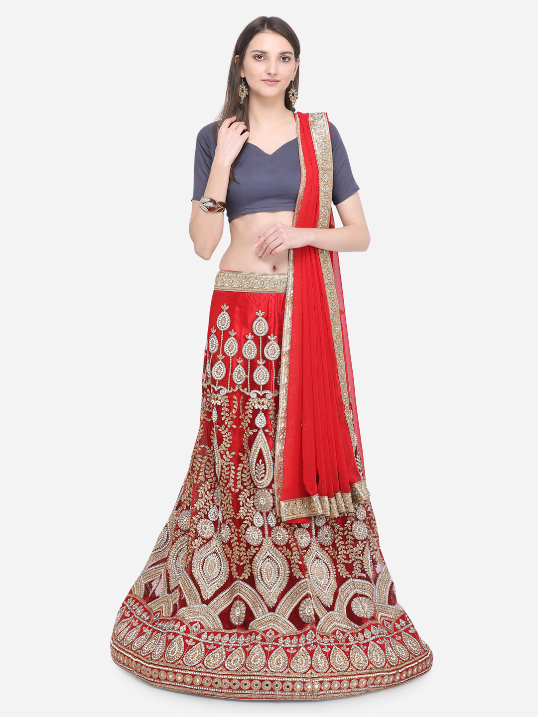 

MOKSHA DESIGNS Red Ready to Wear Lehenga & Blouse with Dupatta