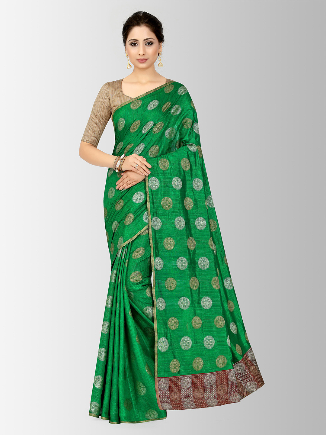 

MIMOSA Green & Gold-Coloured Art Silk Woven Design Kanjeevaram Saree