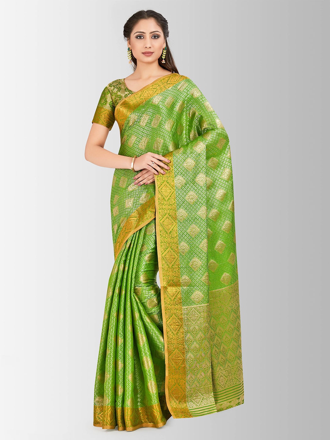 

MIMOSA Green Art Silk Woven Design Kanjeevaram Saree