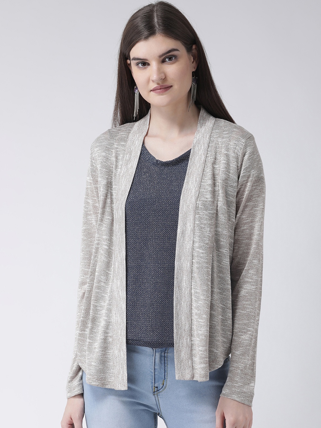 

Latin Quarters Women Beige Solid Open Front Shrug