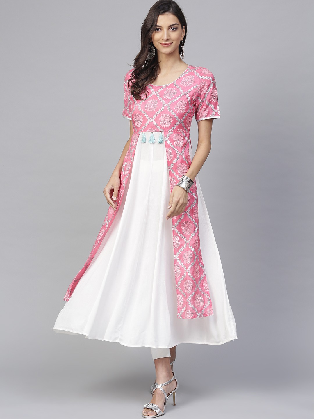 

Pannkh Women Pink & White Printed Anarkali Kurta