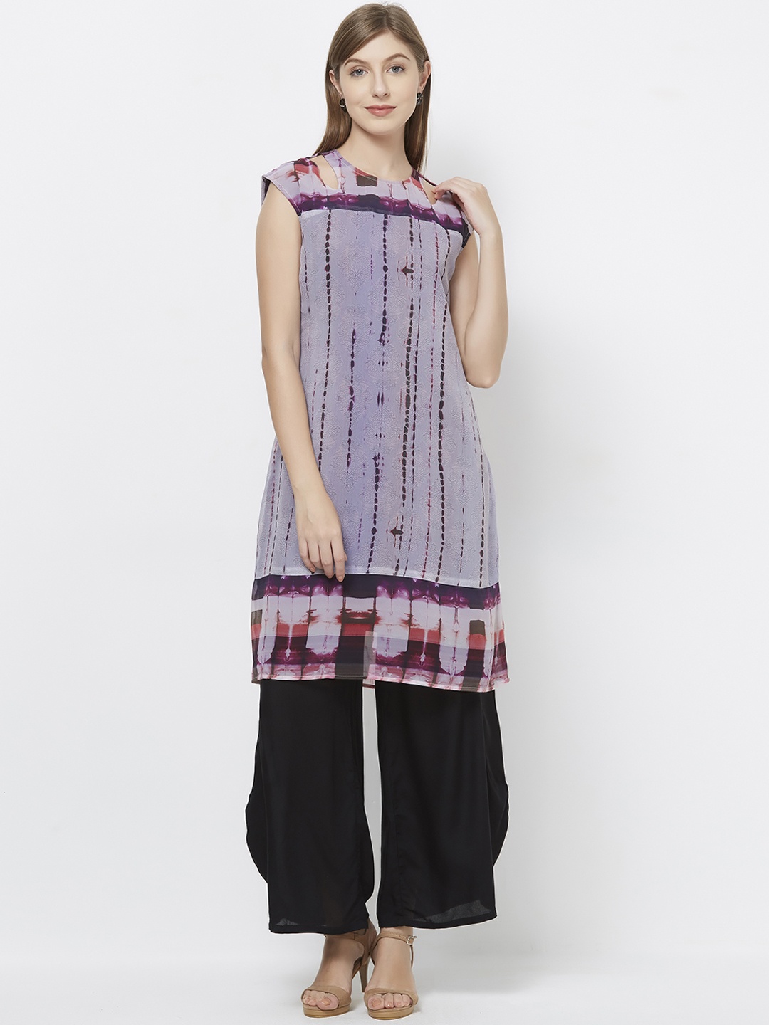 

109F Women Purple Printed Straight Kurta