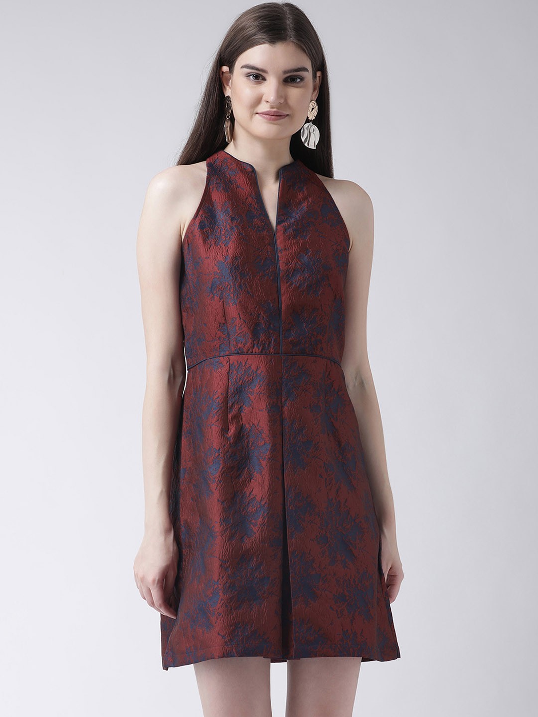 

Latin Quarters Women Maroon & Blue Printed Fit and Flare Dress
