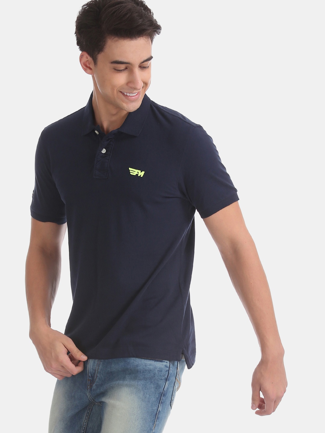 

Flying Machine Men Blue Solid Polo Collar Pure Cotton T-shirt
